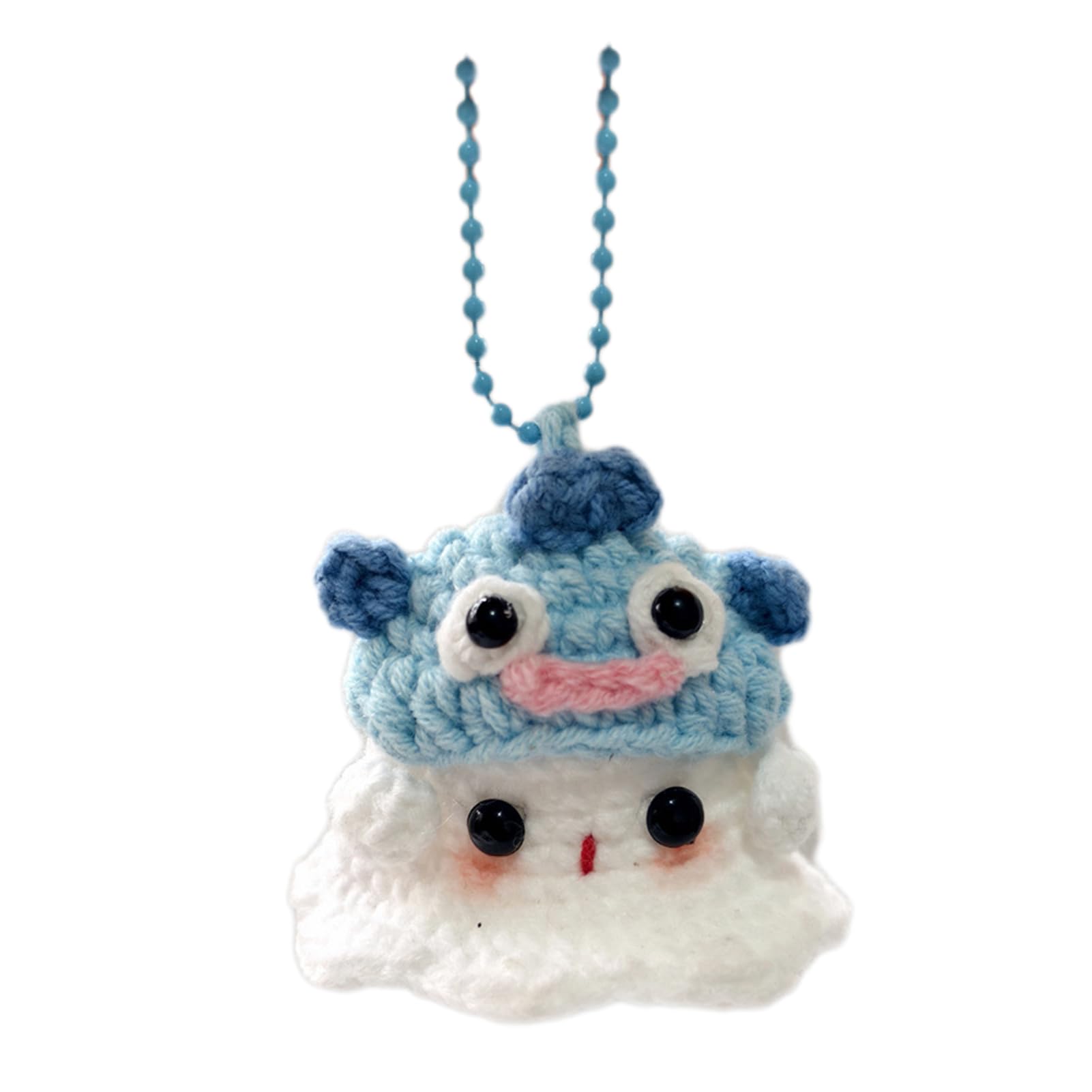 Halloween Crochet Ghost Ornament Cute Handmade Knitted Frog/Cat/Spider/Strawberry Ghost Hanging Decoration for Car Rearview Mirror Bag Charm (G)