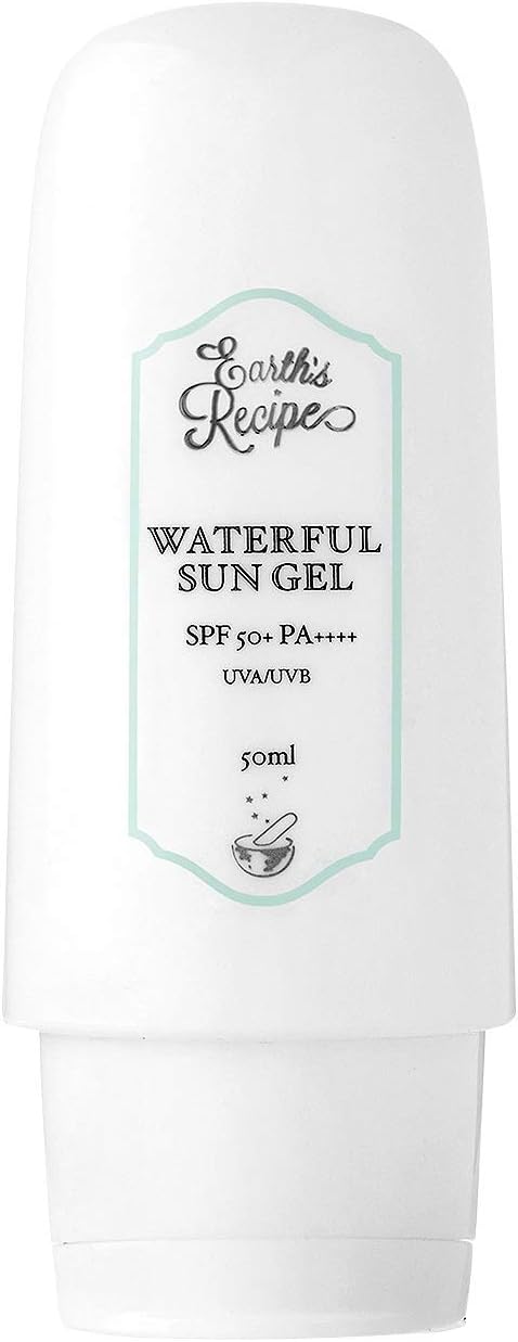 Earth's Recipe Waterful Sun Gel 50ml SPF 50+ PA+++ Facial Sunscreen with Harrogate Sparkling Water, Rich Watery Essence Broad Spectrum Moisturizing Sunblock Oil-Free Light Aqua Fragrance Non-Tinted