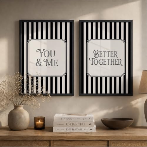 Image of Suneree You and Me Better Together Wall Art Set of 2 Framed Paintings | Couple Quote Black White Vintage Poster | Bedroom Home Decor (Art 21, 10x13 Inches, Black)