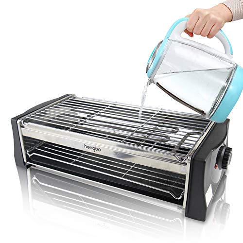 HengBo Barbecue électrique Grill Electrique de Table Portable, avec Bac de Récupération, Température Réglable, 2000W, Noir