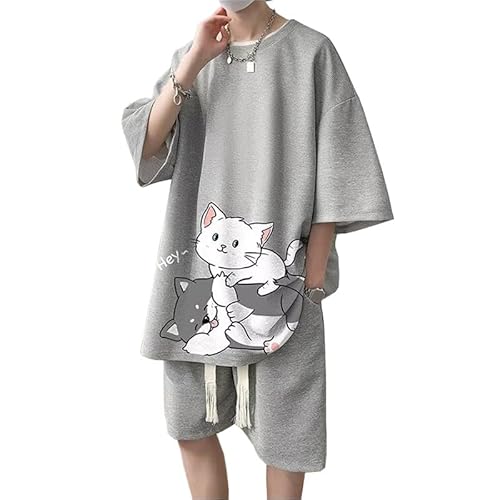 [Liaziong] tVc Y ㉺ Zbg ĕ  ㉺2_Zbg zJWA TCY vI[o[ vg L N[lbNX g[i[ -grey-XL