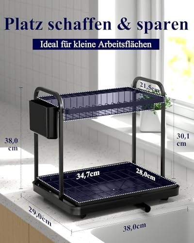 Kitsure Abtropfgestell Geschirr, Abtropfgestell, Geschirrständer für die Küchentheke, langlebiger Küchen-Trockenständer aus Edelstahl mit Besteckhalter, Trockenständer für Geschirr, 2-Tiers