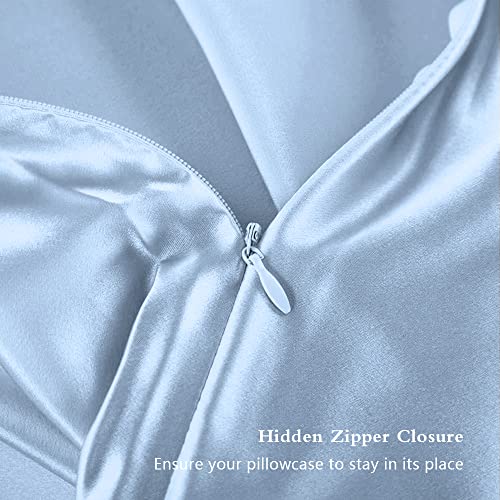 Image of Silk Pillowcase 2 Pack, Mulberry Silk Pillow Cases Queen Size Set of 2, Anti Acne Silk Pillowcase for Hair and Skin, Natural Silk Satin Pillowcases Gifts for Women Men 2 Pack with Zipper, Haze Blue