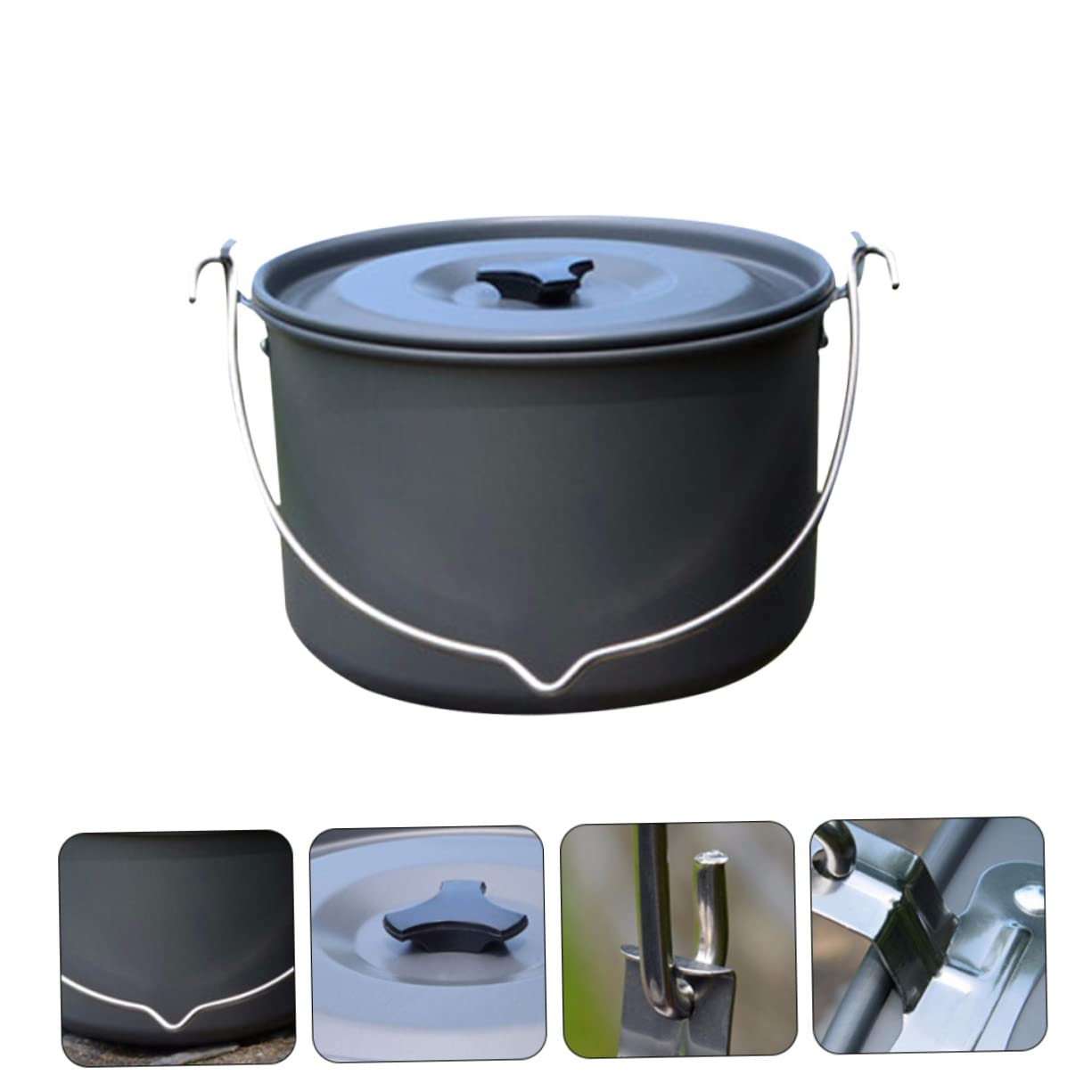 POPETPOP Casserole Suspendue de Camping en Alliage D’Aluminium 5-8 Personnes Poignée Pliable Antidérapante pour Vaisselle de Plein Air Randonnée Pique-niques