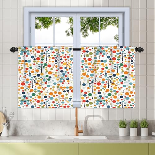 Renaiss 26 x 36 Inch Polka Dots Kitchen Curtains Colorful Round Point Farmhouse Bathroom Window Treatment Decor Abstract Art Trees Short Cafe Linen Curtains Window Drapes Rod Pocket 2 Panels
