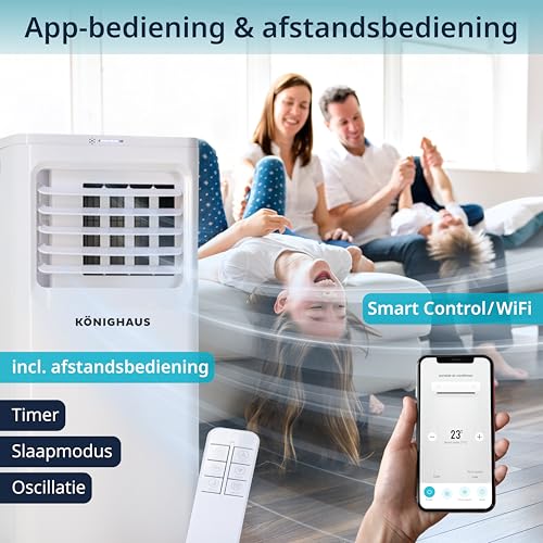 Könighaus Smart mobiele airco | Snel, stil & efficiënt (A) | 4-in-1: koelen, ontvochtigen, ventileren, luchtreinigen | met afstandsbediening | 7000 BTU (2,1 kW) | 24u timer & slaapstand - Afbeelding 5