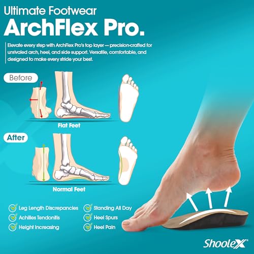 Image of Shoolex ArchFlex Pro 2-in-1 Arch Support & Height Increase Insoles - Adjustable Heel Lift Up to 1 inch, Plantar Fasciitis, Flat Feet, Achilles Tendonitis & Leg Length Discrepancy Relief, Men & Women