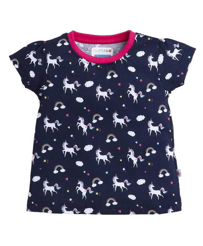 Image of BUMZEE Navy & Pink Girls Half Sleeves T-Shirt & Short Set