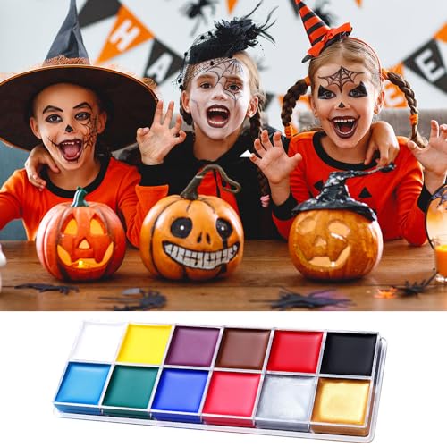 Face Paint Kit, 12 Colors Painting Palette with 10 Brushes Water-Based Body Paint Face Makeup Safe and Easy to Clean for Halloween Carnivals Cosplay Party Stage Performances - Image 7