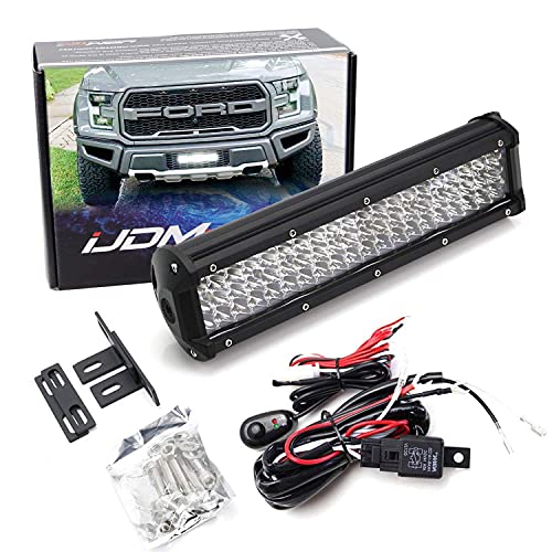 iJDMTOY Behind Lower Grille Mount 12-Inch LED Light Bar Kit Compatible with 2017-2020 Ford Raptor, Includes (1) High Power LED Lightbar, Mesh Grill Mounting Brackets & On/Off Switch Wiring Kit