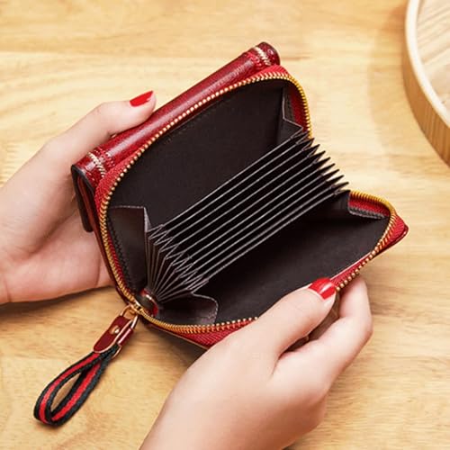 Fashion Wallet for Women - Retro Oil Wax PU Leather Multi-Card Zipper Short Clutch with Snap Closure (Wine Red)3