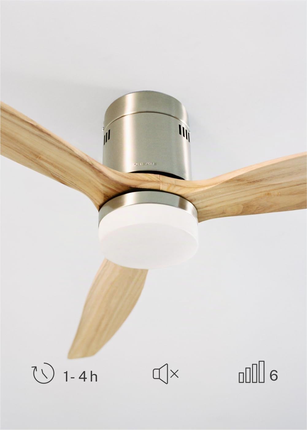 CREATE / WINDCALM NATURAL WOOD M/Ventilateur de plafond avec lumière nickel pales bois clair avec télécommande / 40W, Minuterie, Ø132 cm, 6 vitesses, 3 températures de lumière, fonction été-hiver