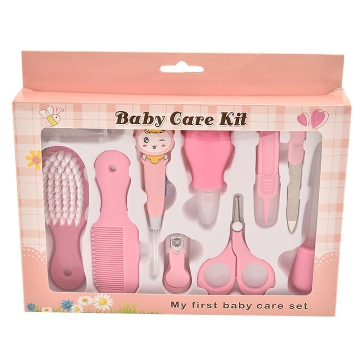 Portable Manicure Grooming Kit for New Born Baby|10 in 1 Healthcare Accessories Set to Keep Infants & Toddlers Clean|Perfect Nursery Gift with Nail, Hair, Ear Grooming Tools for Kids (PINK)