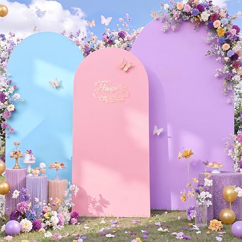 Image of Gradient Purple Arch Cover 3 Set - 6+6.6+7.2ft - Wrinkle Free Spandex Wedding Arch Stand Covers for Birthday Party, Baby Shower, or Banquet Decoration Round Top Chiara Arch Cover