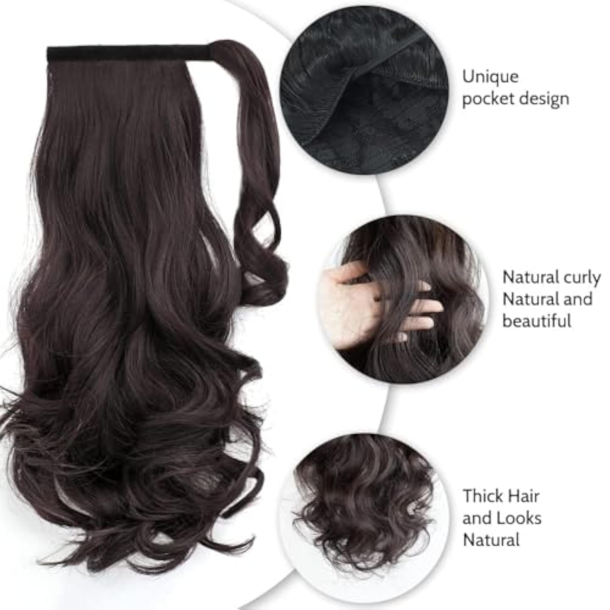 Wrap Around Wavy Curly Ponytail Hair Extension, Brown