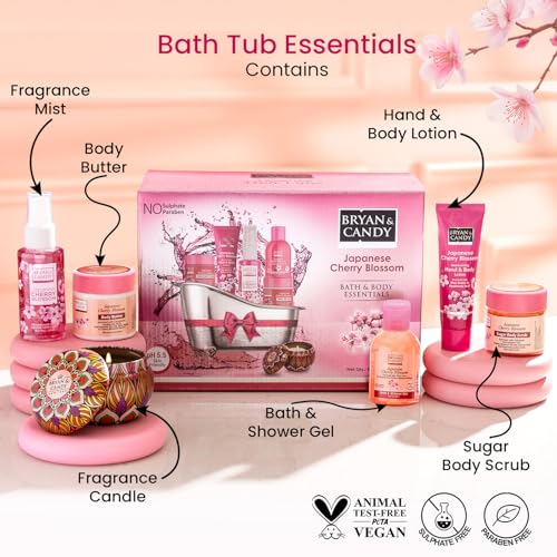 Image of Bryan & Candy Bath Tub Essentials|Gift Set For Women And Men | Complete Home Spa Experience (Cherry Blossom Tub Kit)