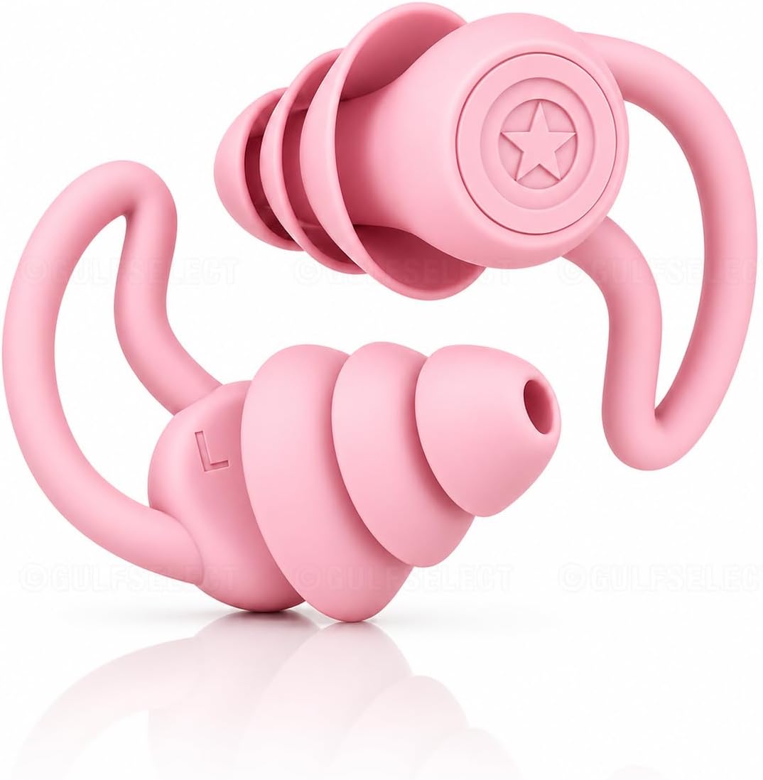 GULFSELECT Ear Plugs for Swimming/Sleeping Comfirtable 3-Layers Earplugs for Shooting Range, Swimmers, Noisy Places, Concerts, Airplanes, Travel, Studying, Noise Cancelling (PINK Loop Comfort)