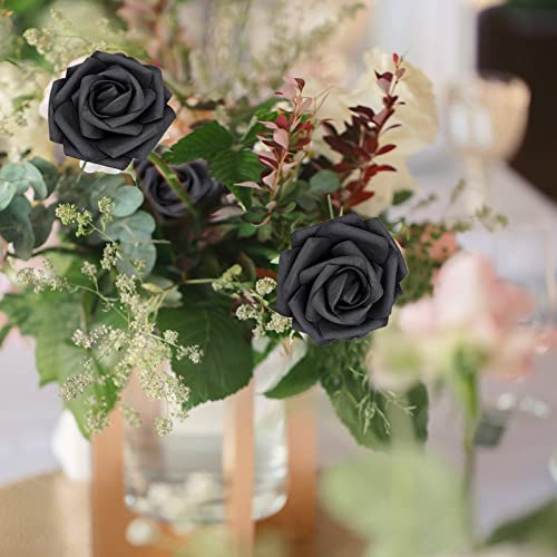 Uzer Artificial Flowers 25 Packs, Fake Flowers Roses For Diy Wedding Bridal Bouquets Centerpieces Bridal Shower Party Home Flower Arrangement Decorations (Black Rose) #TOP6