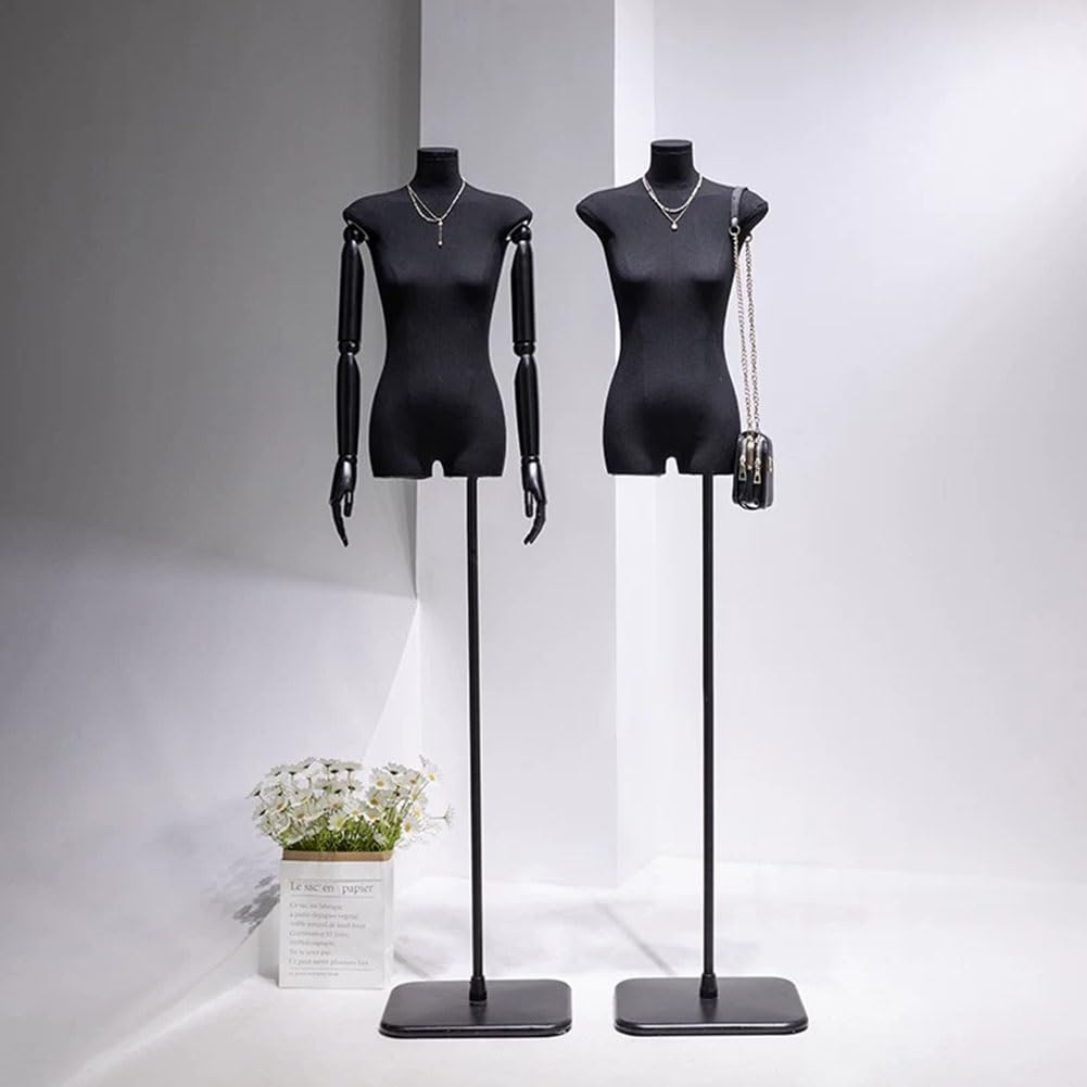 Artiz Torso Manichino Sartoriale Nero, Manichino Femminile Spilleabile Rivestito in Lino Altezza Regolabile 66-90,5" Ideale per Sartoria, Cucito Ed Esposizione di Abiti(Black-A)