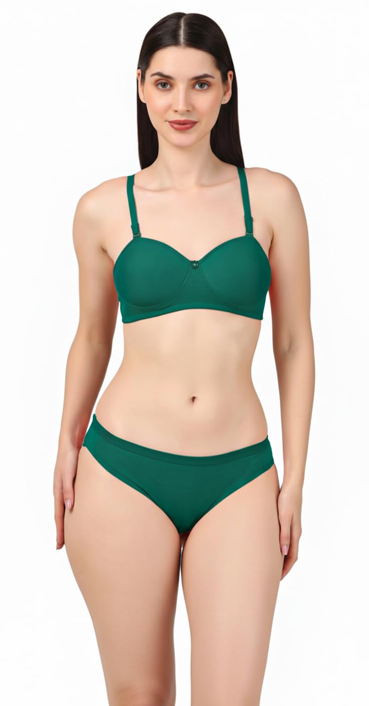 glow wear Women's Poly Cotton Lightly Padded Bra & Panty Set for Women | Non-Wired Half Cup Bra with Soft Comfortable Fit | Stylish Lingerie Set | Breathable, Lightweight & Skin-Friendly-picture-34