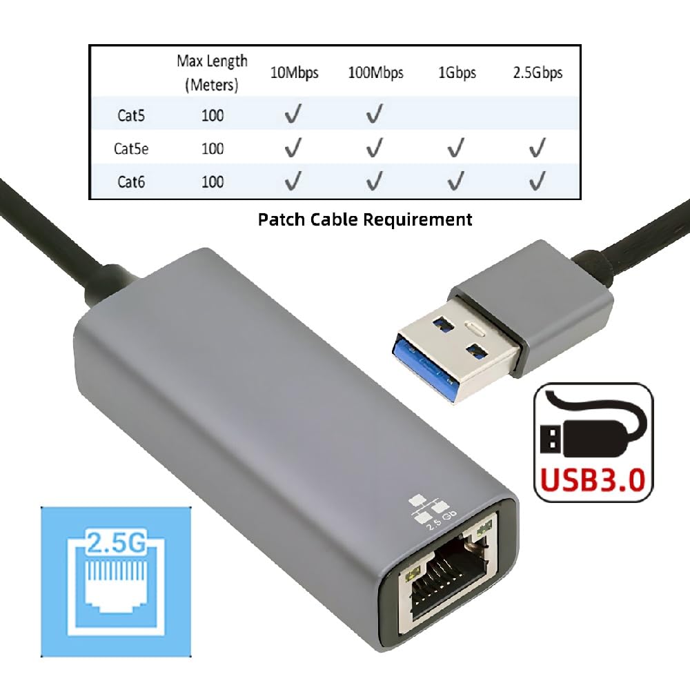 cablecc Cavo adattatore RJ45 2.5Gbps 2500Mbps a USB 3.0 GBE 1000Mbps Gigabit Ethernet LAN cavo adattatore per scheda madre desktop