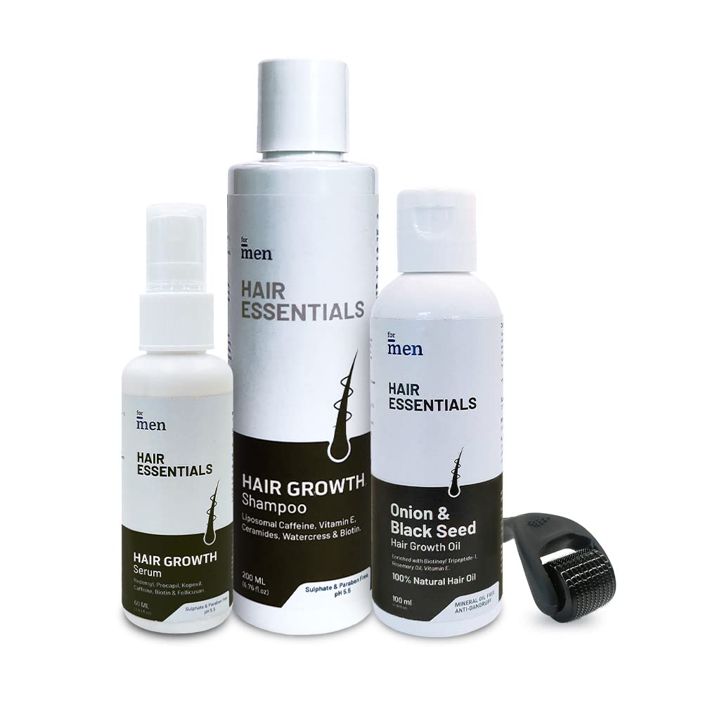 FormenHair Fall Control Kit | 3% Redensyl Hair Serum (60ml), Hair Growth Oil (100ml), DHT Blocker Shampoo (200ml) with Derma Roller | Reduce Hairfall & Promotes Grow Hair (360ml) (4 in Kit)