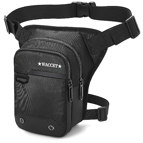 WACCET Bolsa Pierna Impermeable Moto para Hombres y Mujeres, Riñonera Tactica Multifunción para Ciclismo, Senderismo, Pesca, Escalada. (Negro)