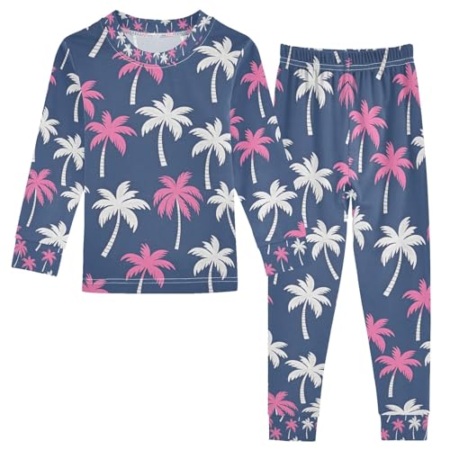 senya Dark Blue with Palm Trees E Pajamas Set Long Sleeve Soft Cotton Sleepwear 2 Piece