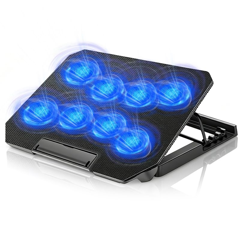Laptop Cooling Pad Necomi Laptop Cooler Stand with 8 Quiet Cooling Fans and 8 Height Adjustable Dual USB Powered Gaming Laptop Cooling Stand for 12-17 Inch Laptop Computer