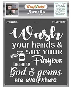 Bathroom Quotes Stencils for Craft and Art - Wash Your Hands - 6X6 Inches - Reusable DIY Stencils for Wall Painting Quote - Home Decor Stencil for Bathroom Wall Quote Stencil