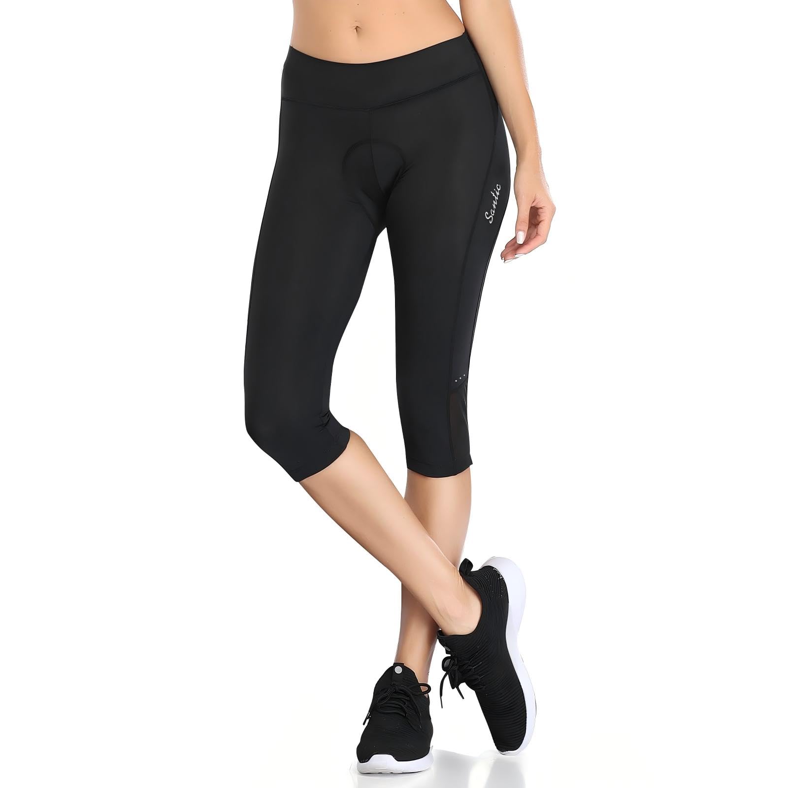 Santic Radlerhose für Damen, hohe Taille, 4D-gepolstert, Capri-Shorts, 3/4-Rad-Leggings, Strumpfhose mit Taschen