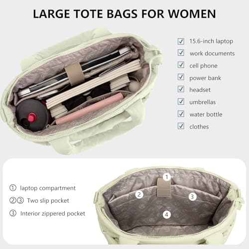 Image of Puffer Tote Bag for Women Quilted Nurse Bag Lightweight Work Bag for Teacher Travel Handbag with Multiple Pockets