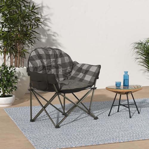 Image of Guide Gear Club Camping Chair, Oversized, Portable, Folding with Padded Seats, 500-lb. Capacity Gray Plaid