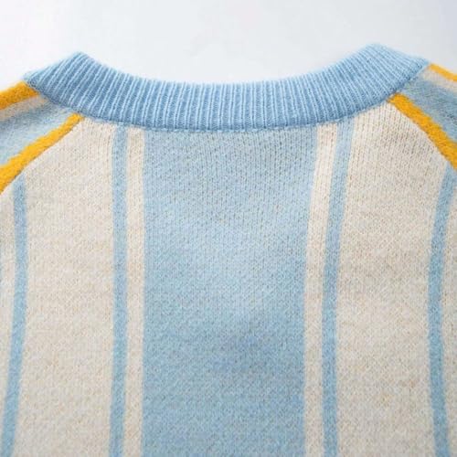 Striped Grandpa Sweater Baggy V Neck Number Graphic Sweater Oversized Color Block Long Sleeve Pullover Unisex3