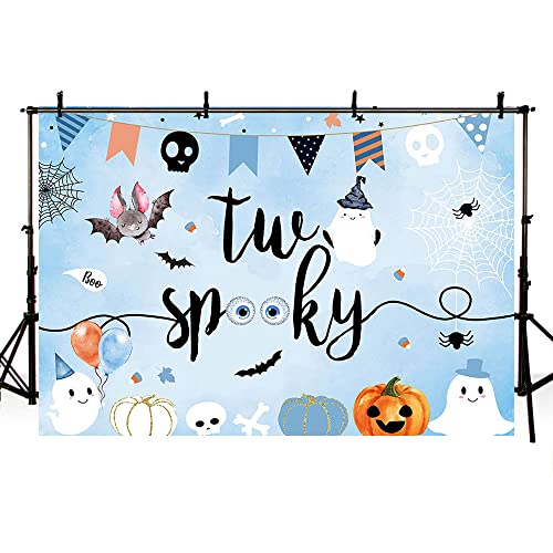 Sendy Sendy 7X5Ft Halloween Two Spooky Backdrop Happy 2Nd Birthday Party Decorations Supplies For Boy Balloons Boo Pumpkin Bat Blue #TOP3