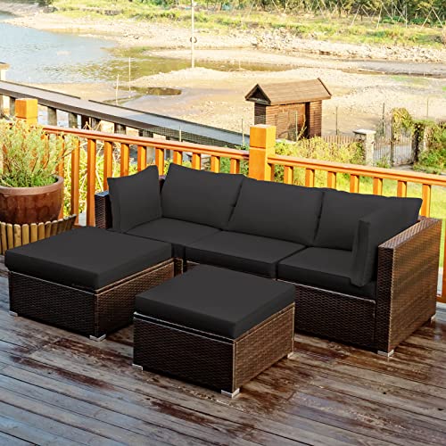 Tangkula 5 Piece Patio Furniture Set, Outdoor Sectional Rattan Sofa Set With Cushions And Coffee Table, Suitable For Backyard Porch Garden Poolside And Deck, Wicker Conversation Set (Black) #TOP13