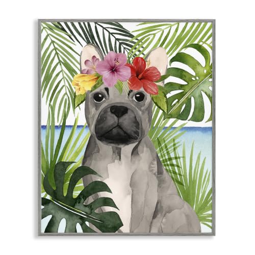 Tropical French Bulldog Floral Charm, 11 x 14 Inch Framed Giclée Print