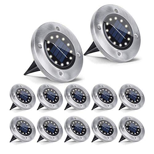 JoyNote Solar Ground Lights 12 Pack, 12 LED Solar Garden Light Outdoor, Disk Lights Waterproof In-Ground Outdoor Landscape Lighting for Patio, Pathway, Lawn Yard(Warm White)
