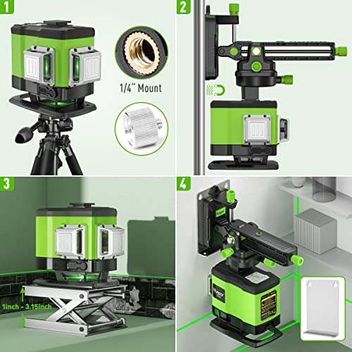 Huepar 3D Self-Leveling Laser Level 3X360 Green Beam Cross Line Three-Plane Leveling, Alignment And Tiling Floor Laser Tool -360° Vertical And Horizontal Line With Remote Control&Hard Carry Case 503Dg #TOP4