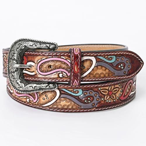 American Darling Large Beautifully Hand Tooled Brown Genuine Leather Belt Men and Women Western with Removable Buckle2
