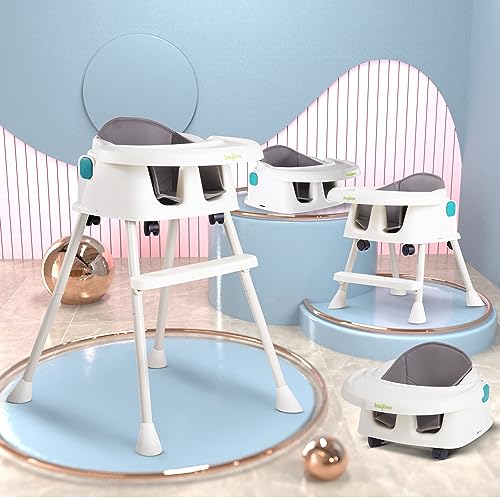 Image of Baybee 4 in 1 Convertible Kids High Chair for Baby | Comfortable Booster Seat with Height Adjustable, Footrest, Food Tray & 3 Point Safety Belt | Feeding Chair for 1 to 4 Years Boys Girls (White)