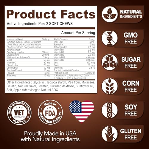 Image of Dog Mushroom Supplement with Reishi, Turkey Tail & Lion's Mane - Helps with Immunity, Digestion & Energy - Natural Ingredients - USA Made