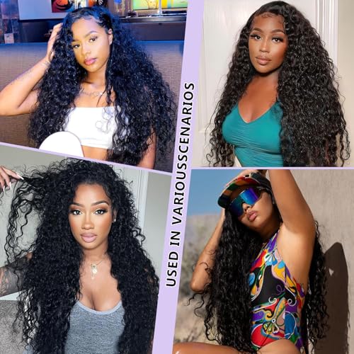 Image of SOEZ 22 Inch Deep Wave Lace Front Wigs Human Hair 13x4 HD Lace Front Wigs Human Hair Pre Plucked Wet Wavy Curly Human Hair Wig 180% Density Water Wave Glueless Frontal Wig with Baby Hair For Women