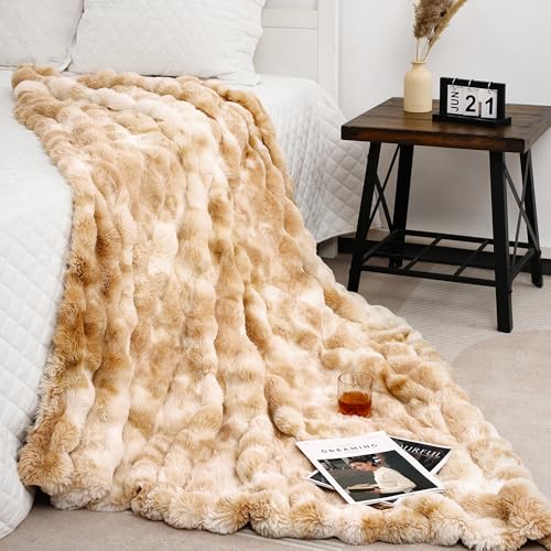 July TD-YW5060 Yellow Tie Dye Cozy Bubble Fleece Blanket For Couch, Faux Rabbit Fur Throw Blanket, Fluffy Soft Decorative Throw For Bed And Winter thumb #7