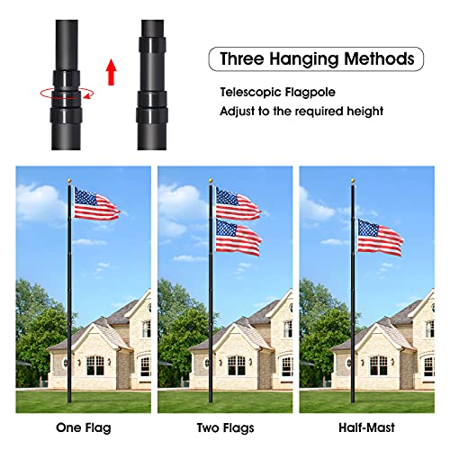 Aktop 20Ft Telescoping Flag Pole Kit, Heavy Duty Telescopic Flagpole Fly 2 Flags For Outside, Outdoor Inground Aluminum Flag Poles With 1 Usa Flag & 2 Balls For Yard, Residential Or Commercial, Black #TOP3
