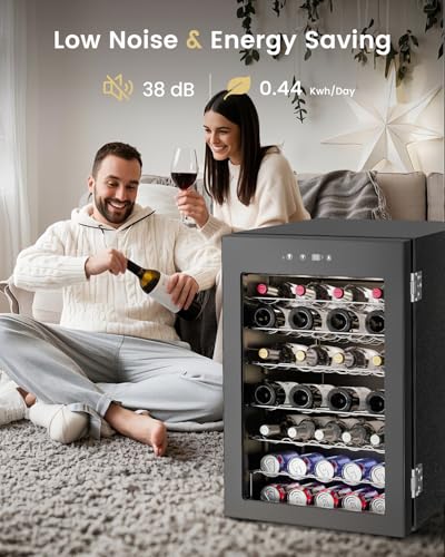 Feelfunn 4.5 Cu.Ft Wine Cooler Refrigerator - 45 Bottle Wine Fridge with Glass Door for Beer Soda Water Drink, Small Wine Cellar Beverage Refrigerator for Bedroom Home Office Bar Dorm, Black on Fridge.com
