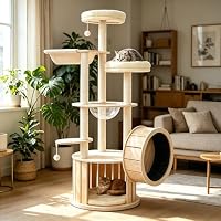 Amazon.co.jp: キャットタワー 木製 高さ190cm 多頭飼い対応 天然麻