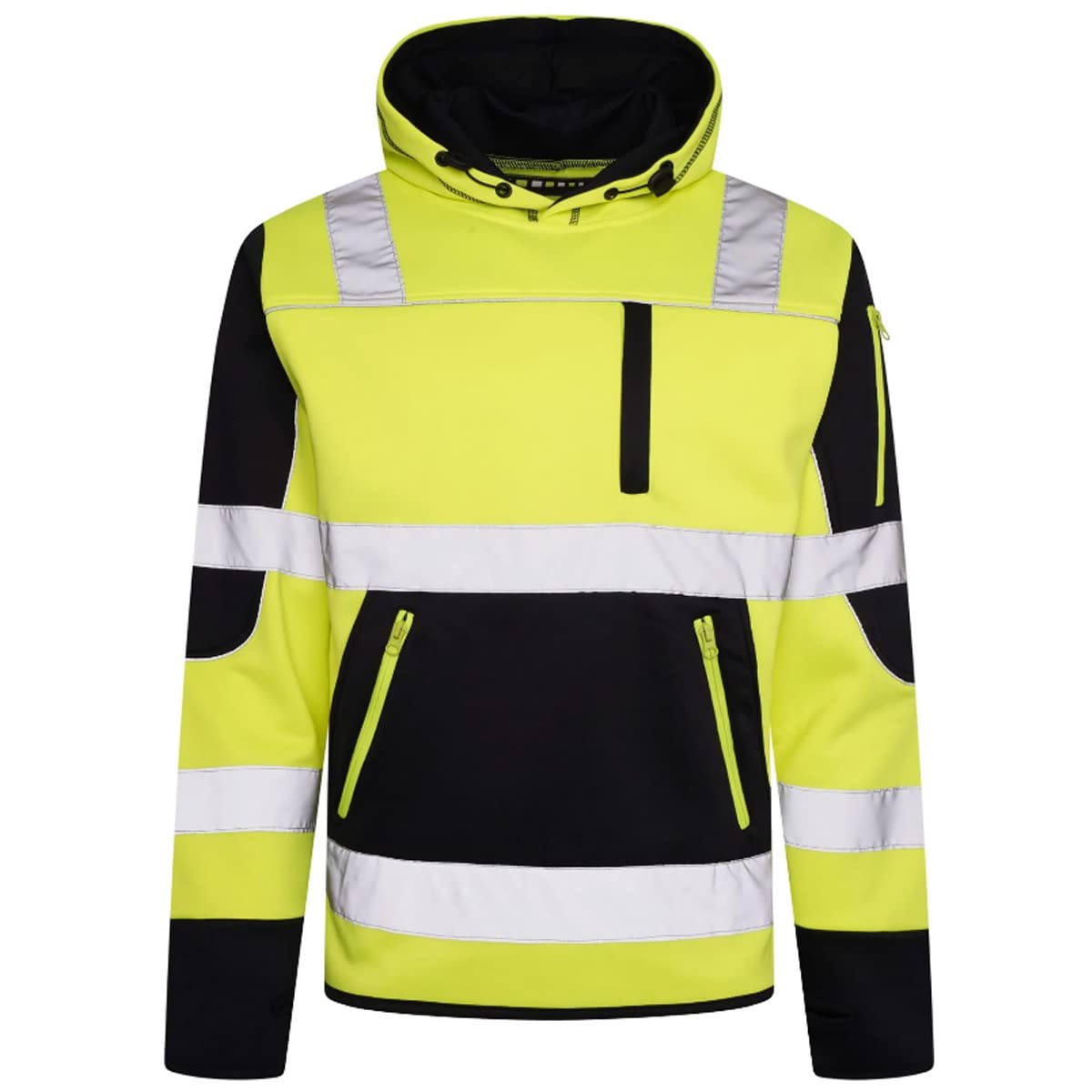 Durus Workwear Men's Yellow/Navy Hi Vis Hoodie Reflective Safety Security Pullover Protective Workwear Sweatshirt