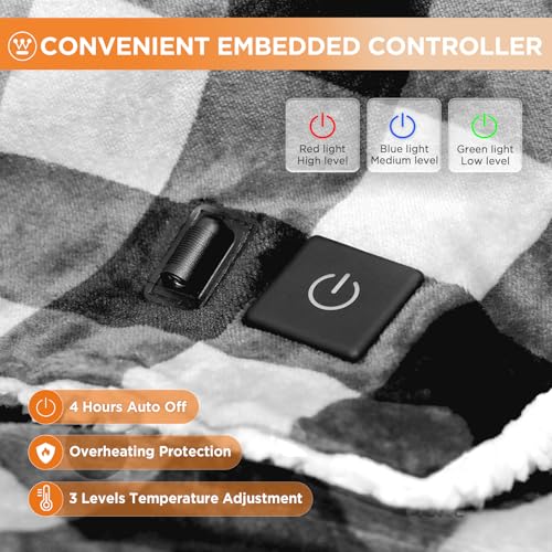 Image of Westinghouse Heated Car Blanket with 3 Heating Levels, 4 Hours Auto Off, 12 Volt Electric Blanket for Car, Truck, SUV, RV, Machine Washable, 59 inch x 43 inch, (Grey Buffalo Plaid,Upgrade Model)