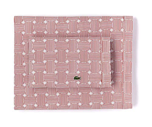 Image of Lacoste 100% Cotton Percale Sheet Set, Geo Compass Print, Garnet, Full